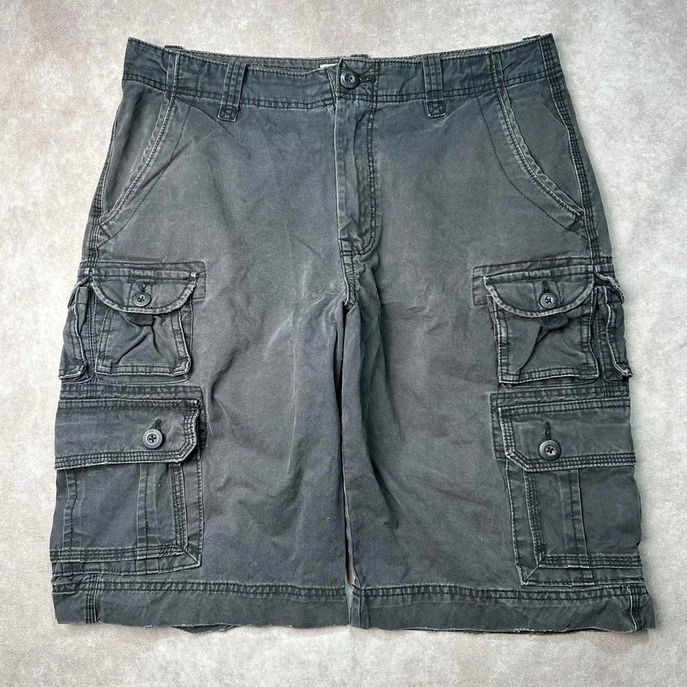 Ecko Unltd Mens Cargo Shorts 36" Faded Black Cotton Multi Pocket Streetwear Y2K